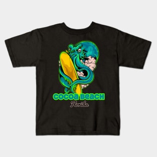 Cocoa Beach Florida octopus surf Kids T-Shirt